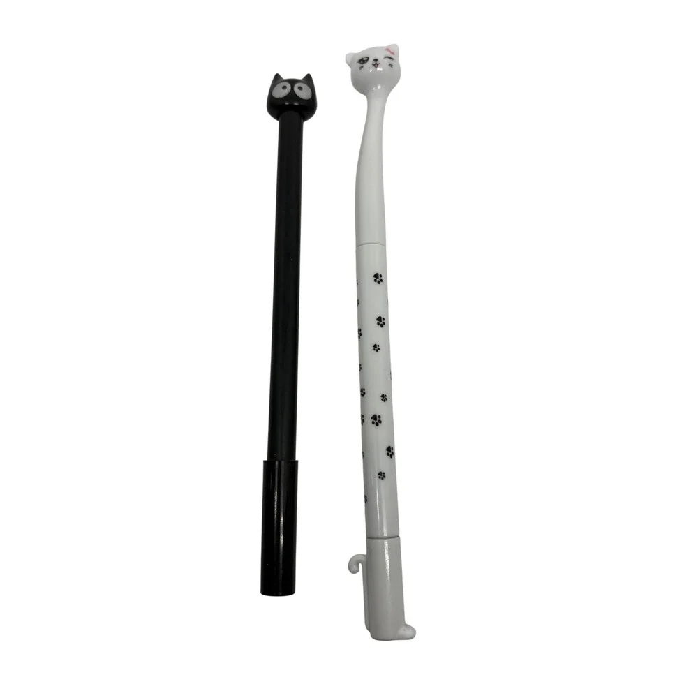 2 Kawaii‎ Cat Pens 0.5mm Black Ink White and Black Novelty GP-269